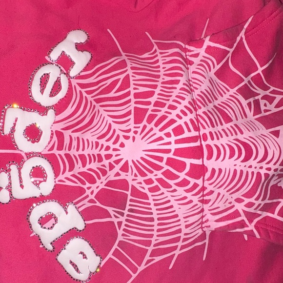 Sp5der Other - Women’s Pink Graphic Tee with Embellished Lettering